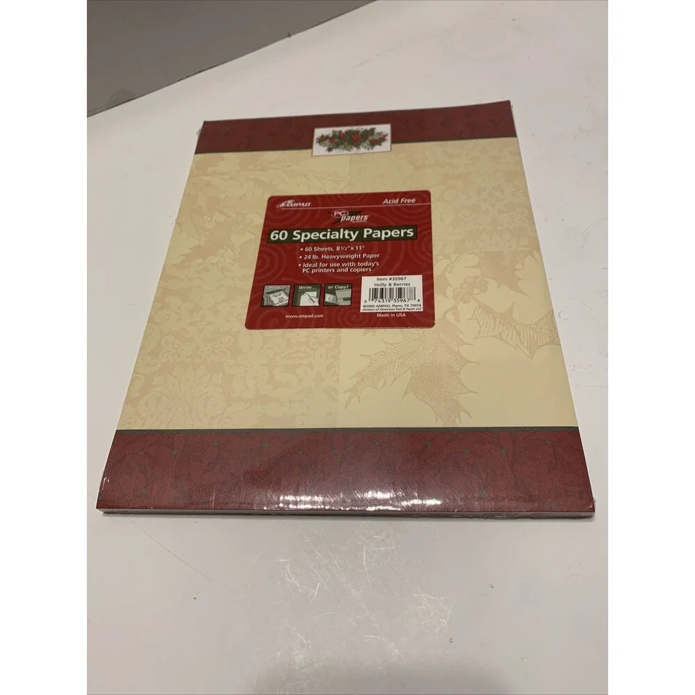 Ampad Pack Of 60 Specialty Papers Holly & Berries. NEW - Item #35967